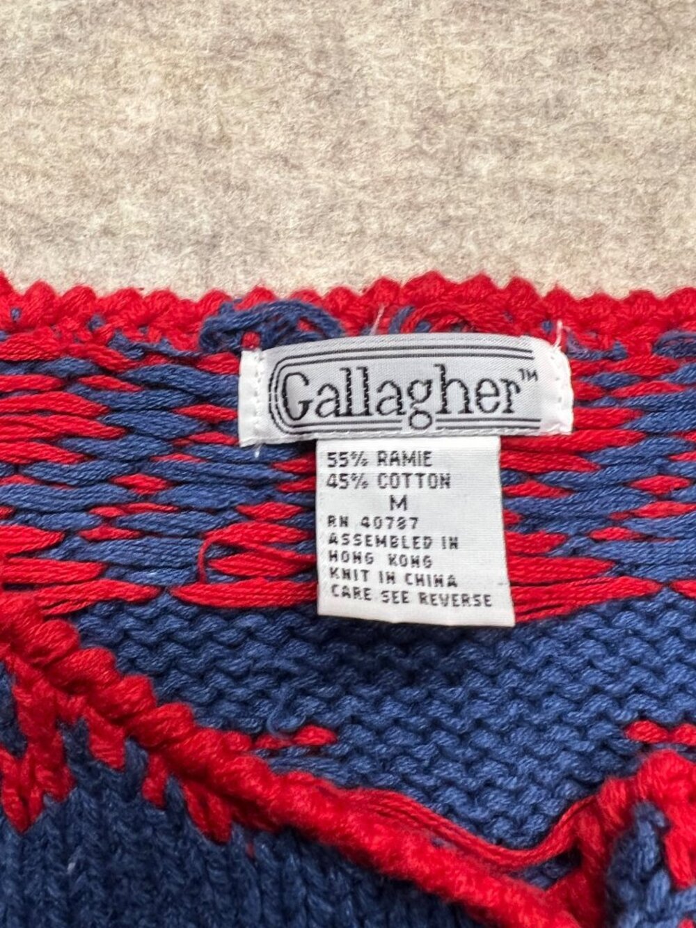 Vintage Gallagher Ramie Cotton Cardigan Holidays Knit Sweater Medium Pattern - Picture 5 of 8